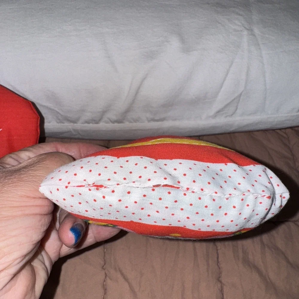 2 Vtg Fabric Handmade Stuffed Santa Pillows For Chair Or Shelf